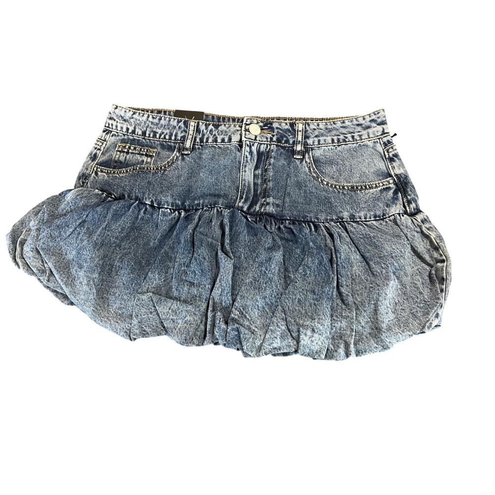 BlankNYC Blue Acid Wash Bubble Hem Denim Mini Skirt Y2K style Womens 28 Edgy NWT